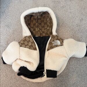 Dog sweater GG x The North Face Cream and Brown Sherpa Jacket